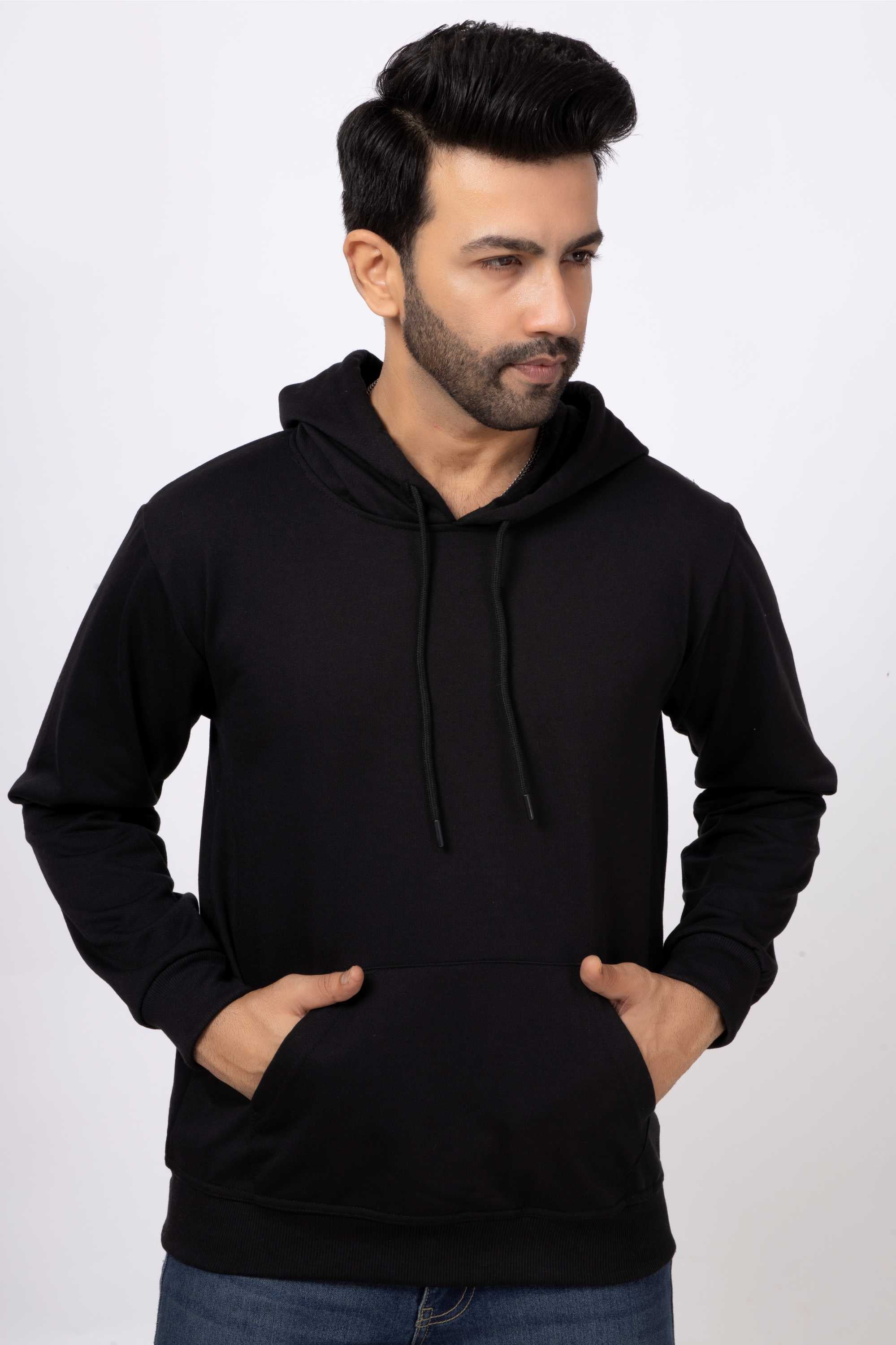 159-Plain Hoodies-Black