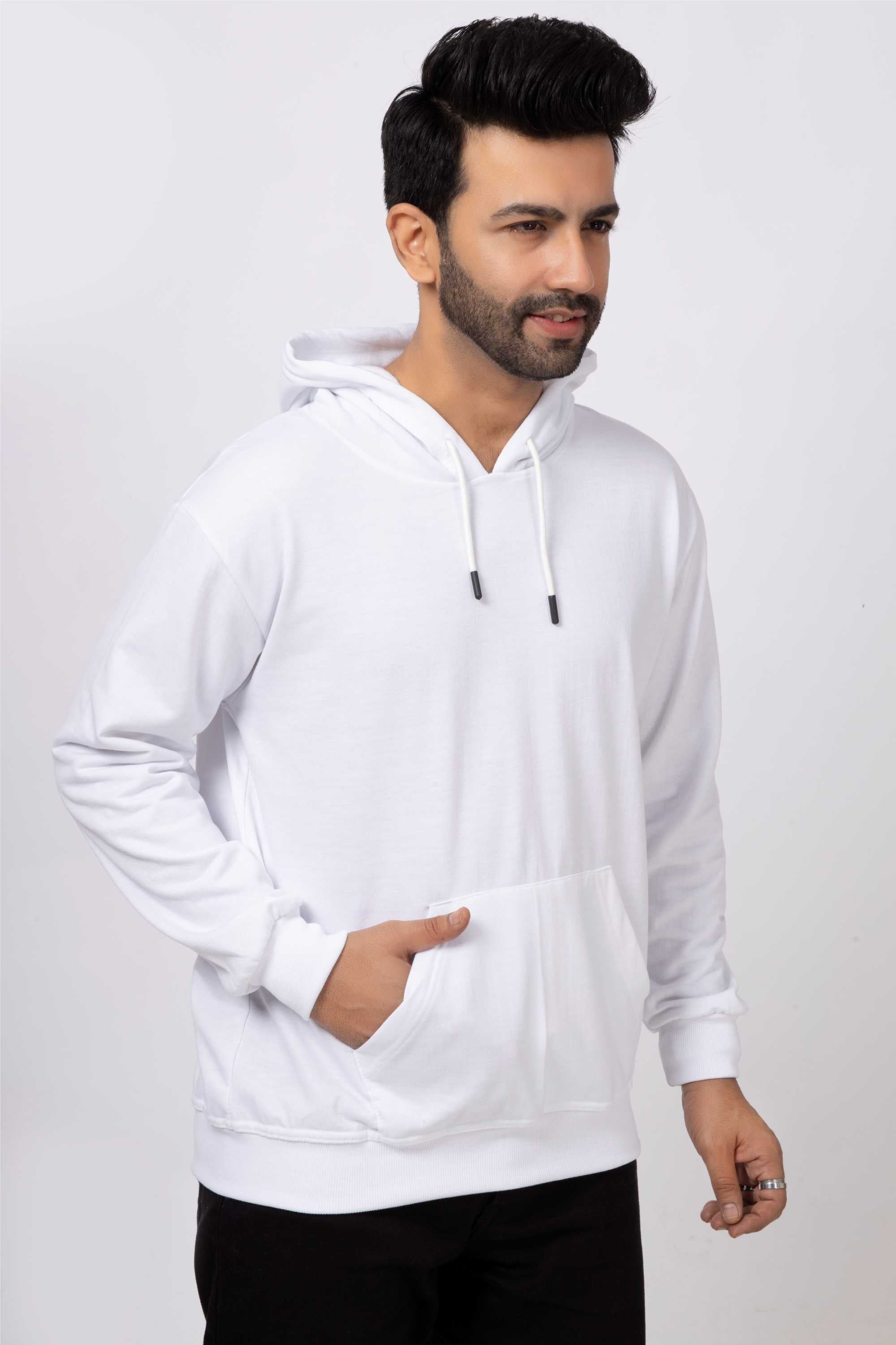 159-Plain Hoodies-White